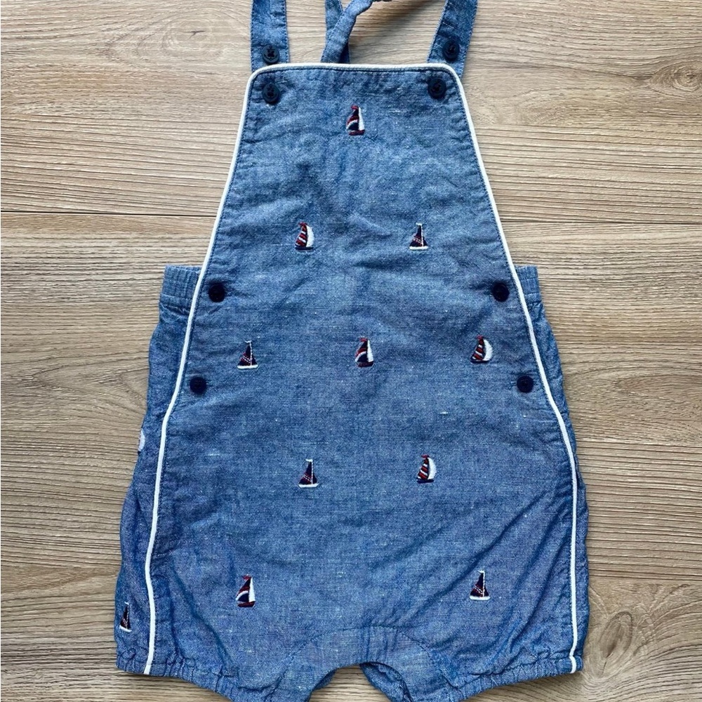 Janie and Jack Denim Overalls with Sailboat Embroidery 12-18 months